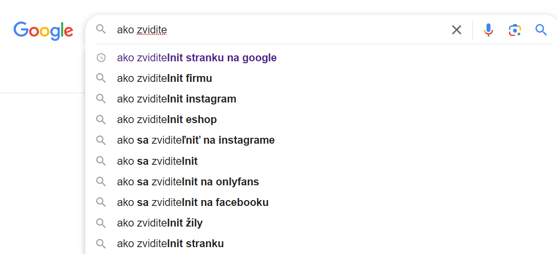 Google vyhľadávanie našepkávač